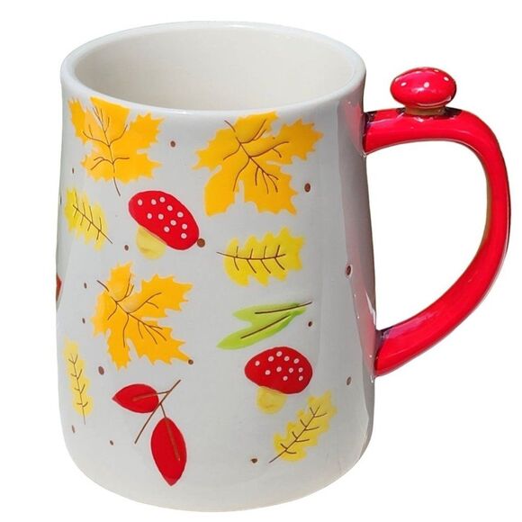 Lang Autumnal Ceramic Coffee Mug Set of 2 Mushrooms And Leaves Hand Painted 16oz - Picture 5 of 14
